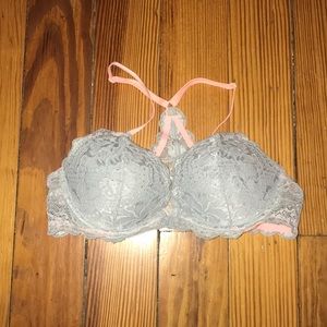 Pink Gray Lace Push-up Bra